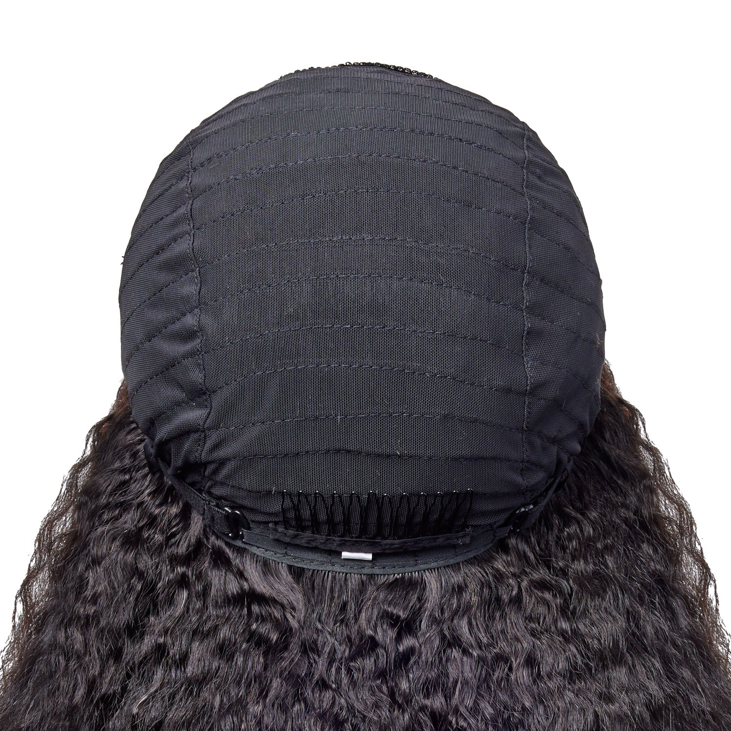 inside of black curly half wig