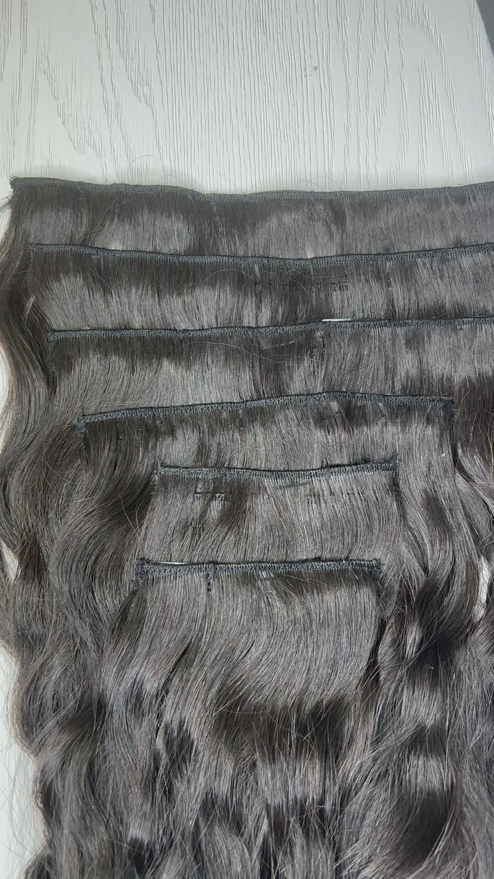 Cambodian Wavy Classic Clip in hair extensions (sample)